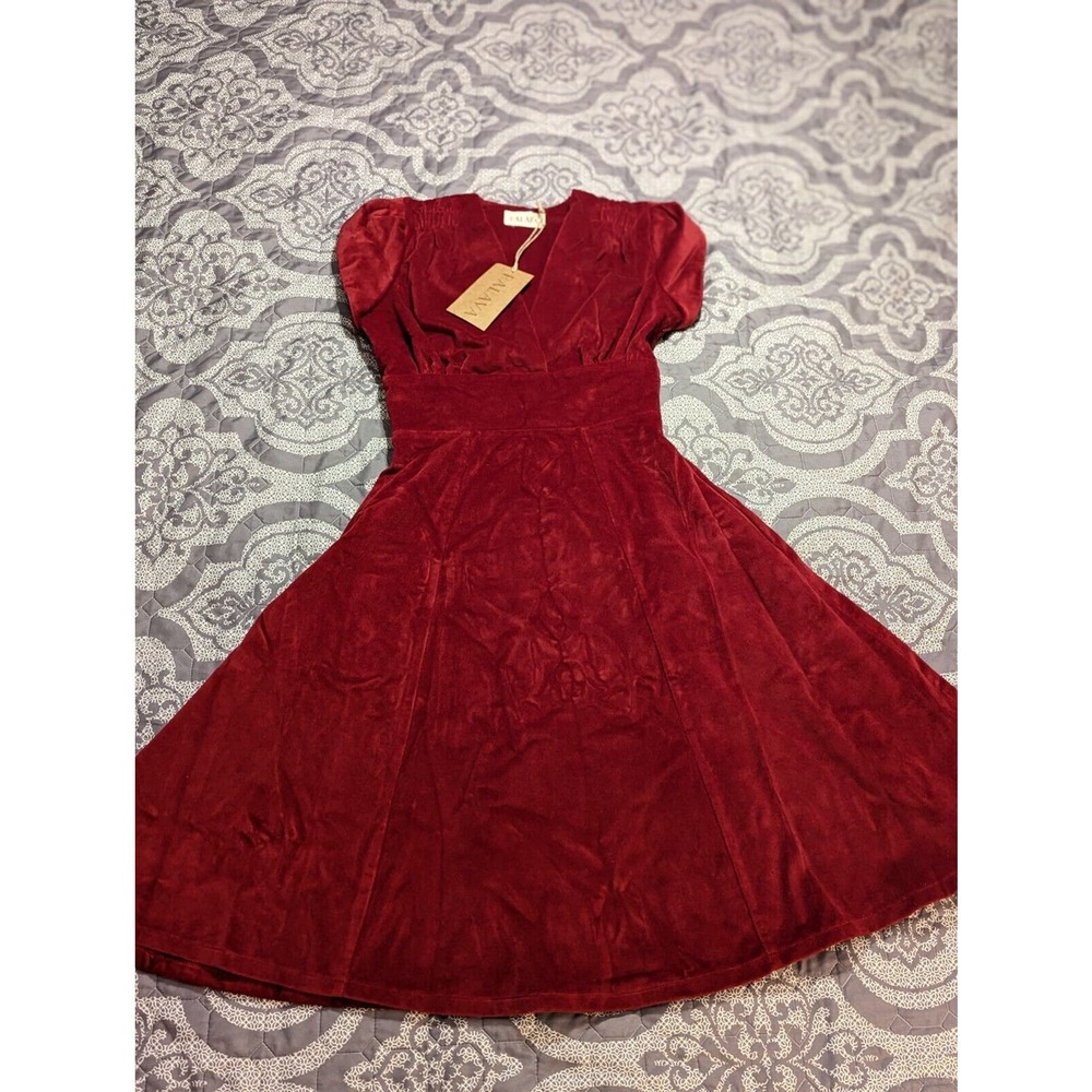 NWT Modcloth Palava Timeless Tribute Rita Claret Retro Velvet Dress UK Size 8